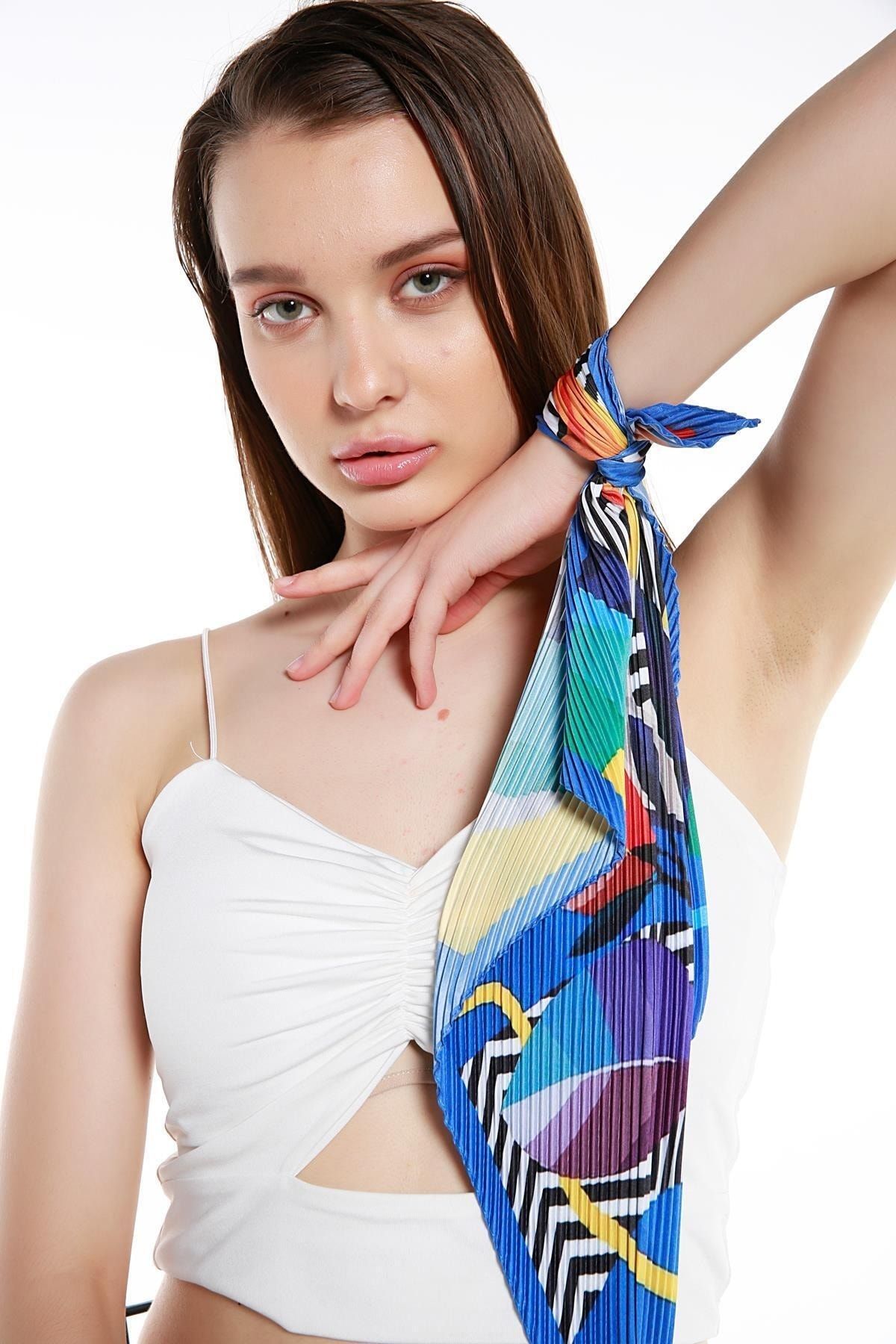 Multicolored Abstract Nature Pleated Scarf