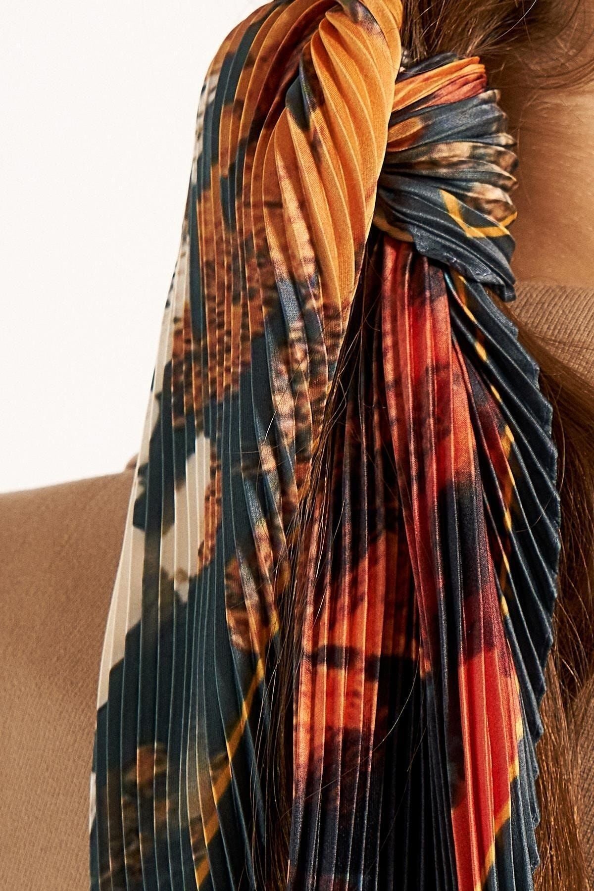 Red, Black, Orange Watercolored Pleated Scarf