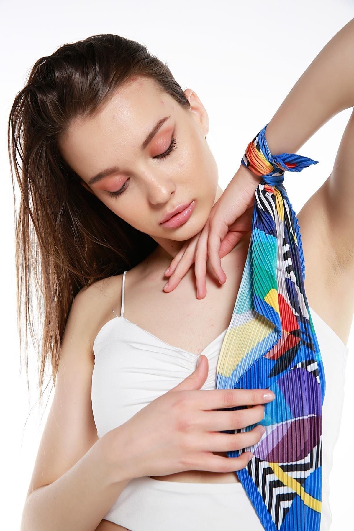 Multicolored Abstract Nature Pleated Scarf