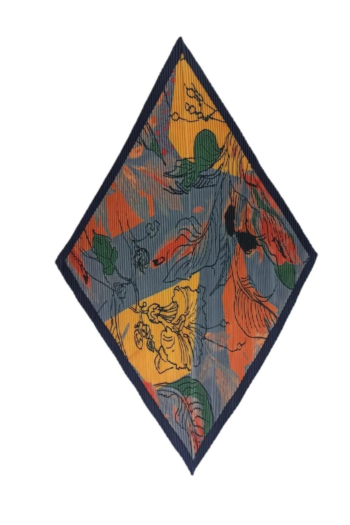 Geel, grijs, oranje, groen Vrije vorm Handtekening geplooide sjaal