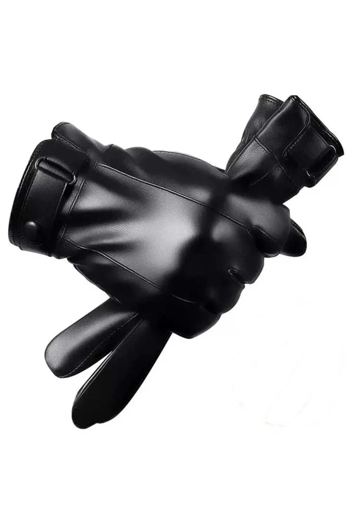 Black Faux Leather Gloves For Men