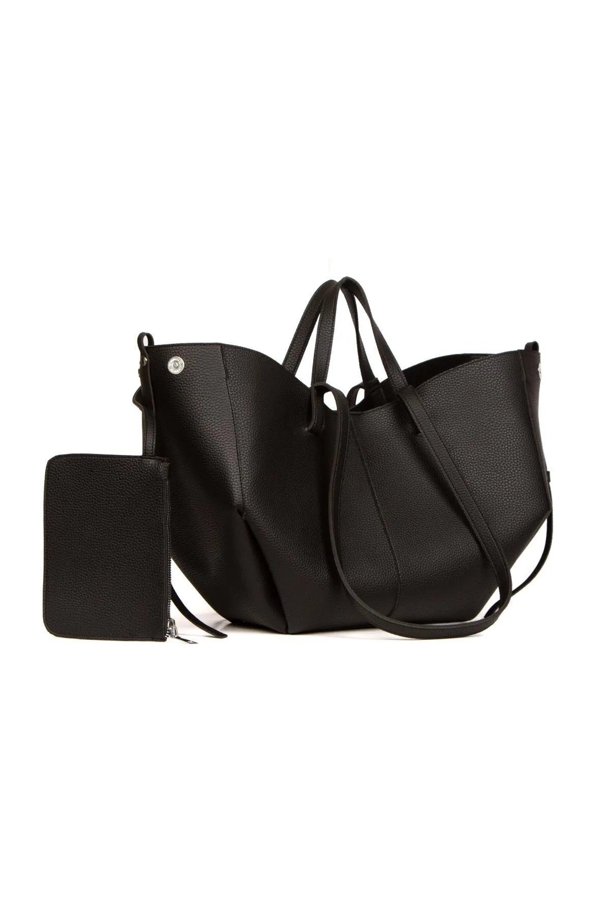Black Vegan Leather Hand and Shoulder Bag