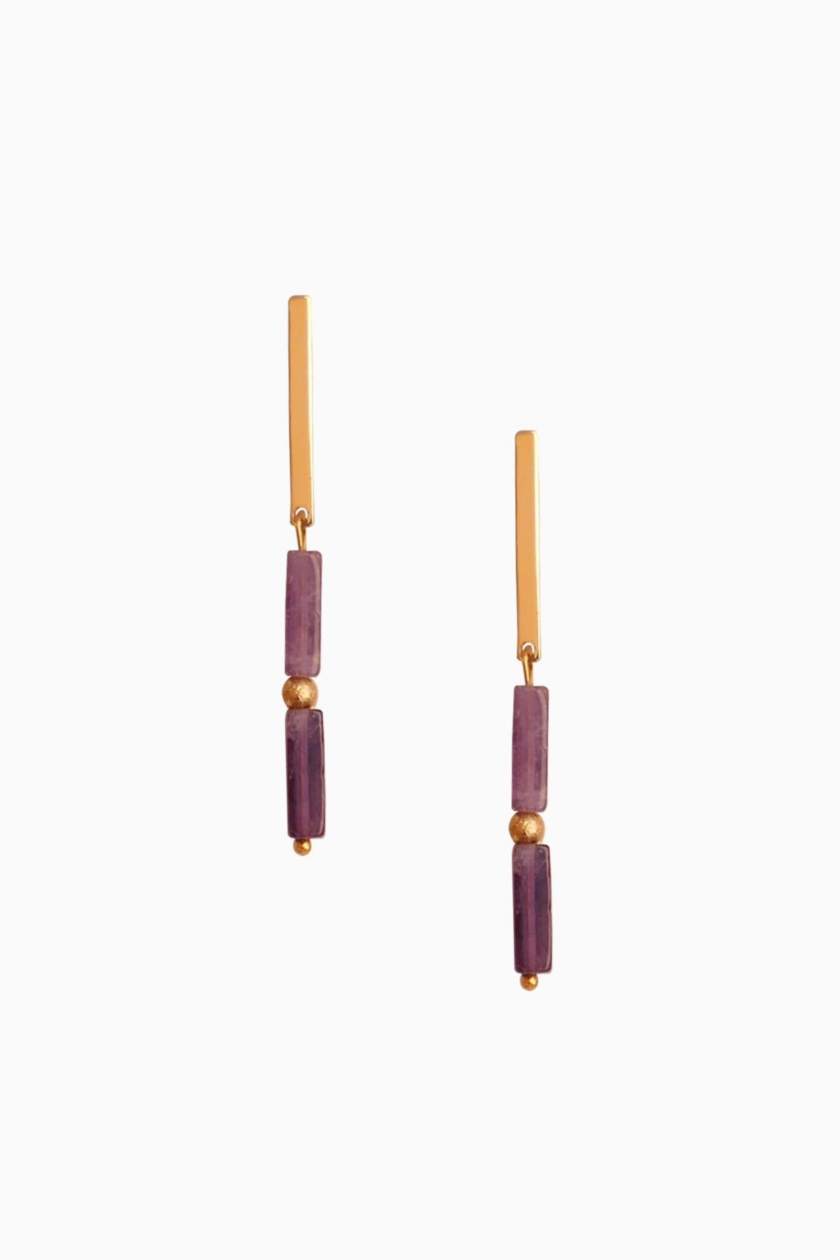 Amethyst Rectangle Earrings Gold Plated