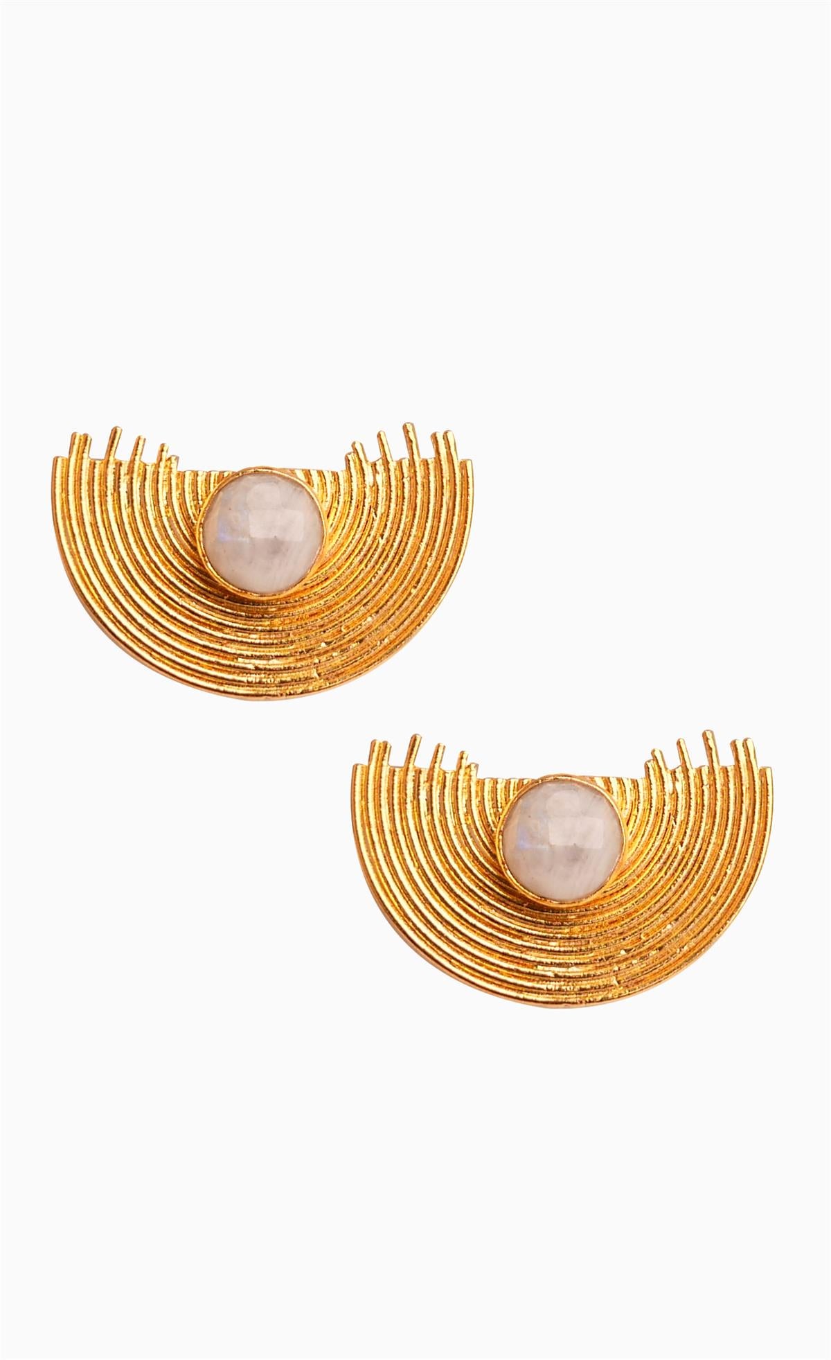 White Quartz Half Circle Earrings Gold Plated