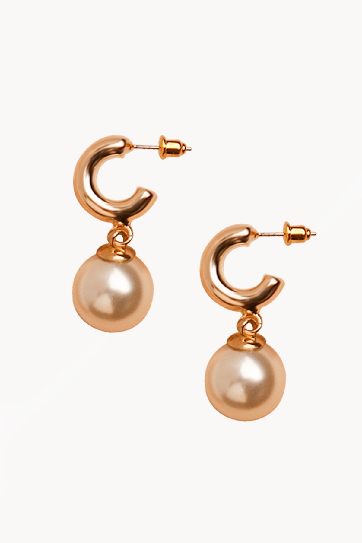 Big Pearl Hoop Earrings Gold