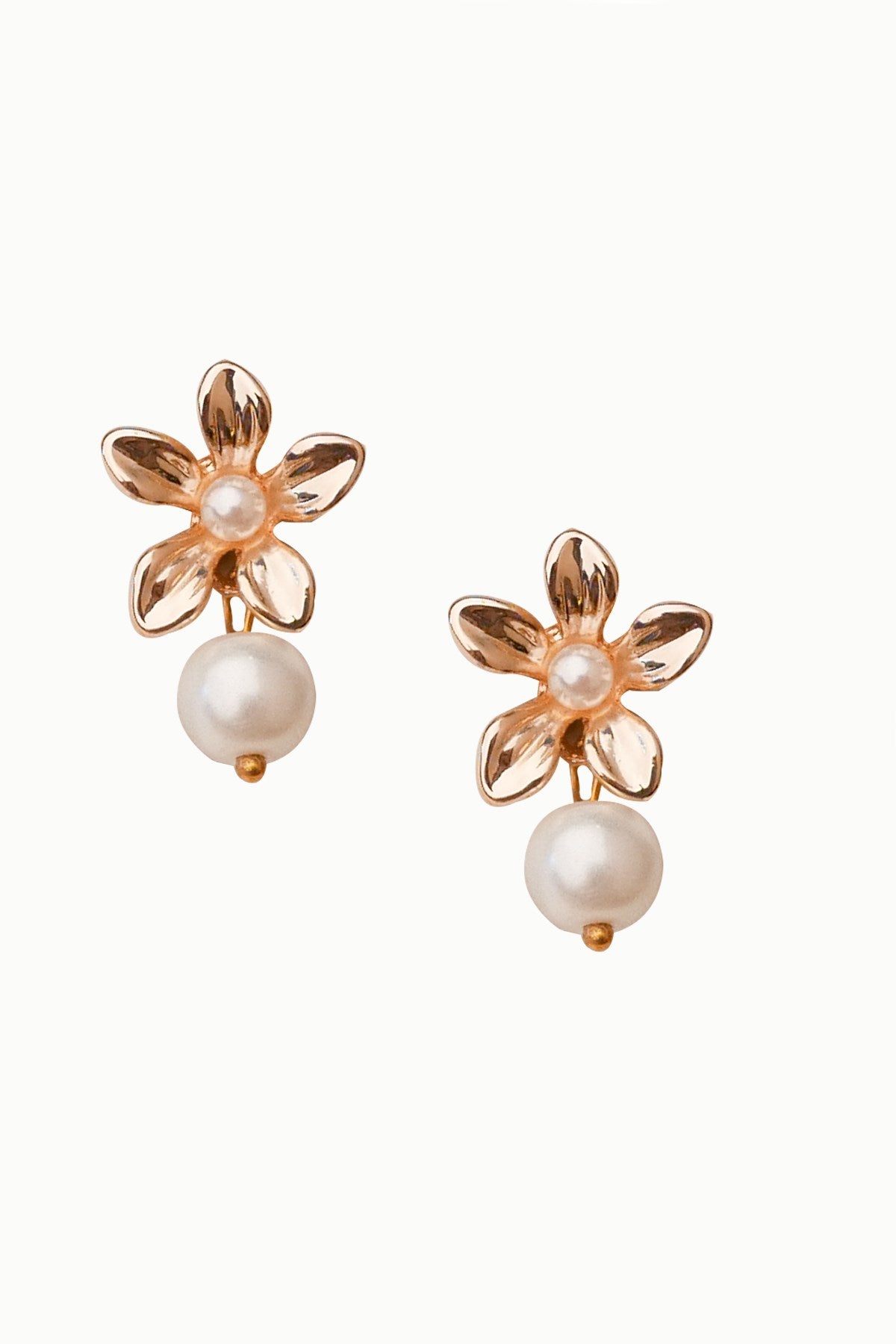 Flower Pearl Earrings Gold Plated