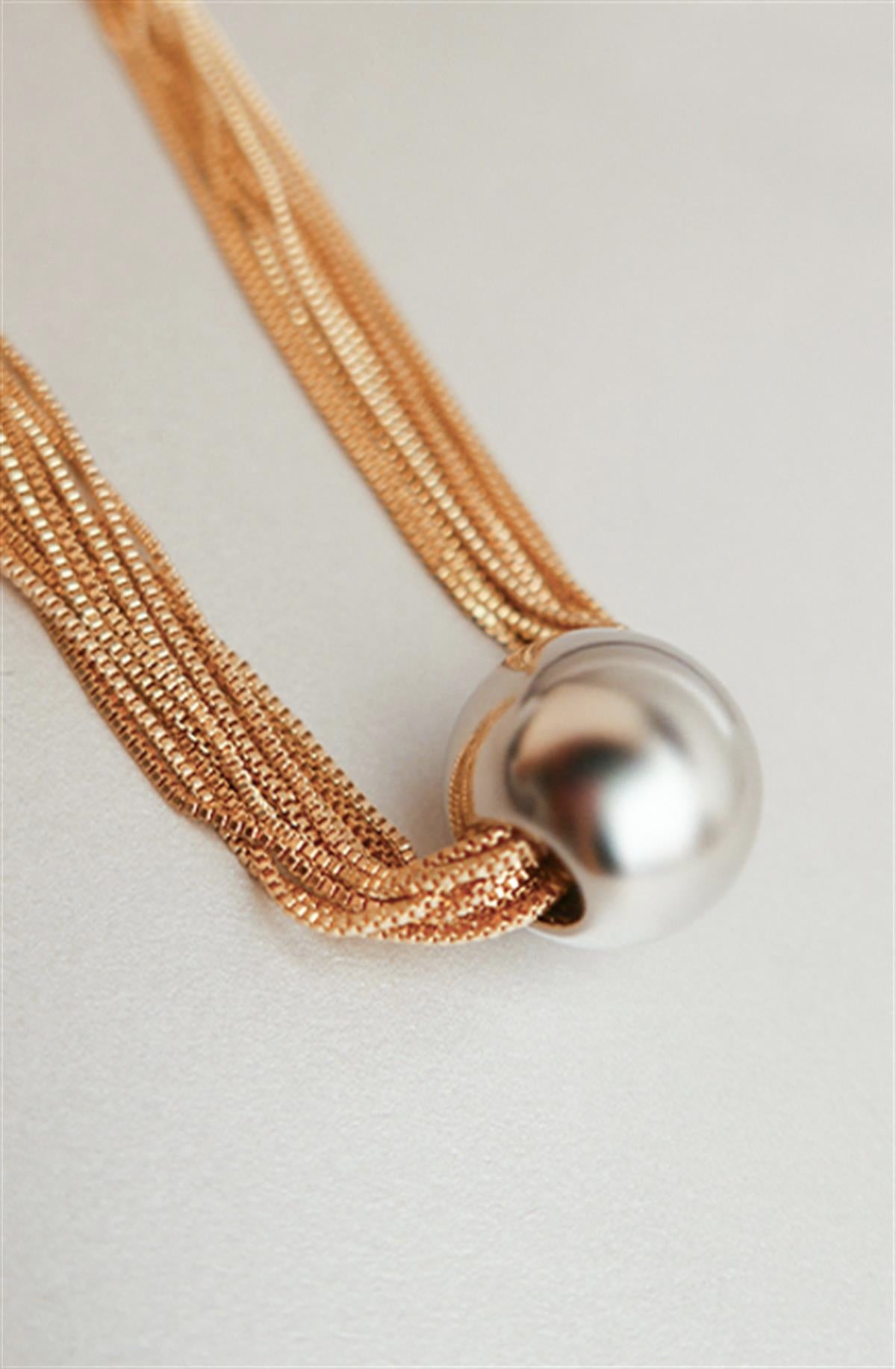Multiple Chain Gold Silver Ball Necklace