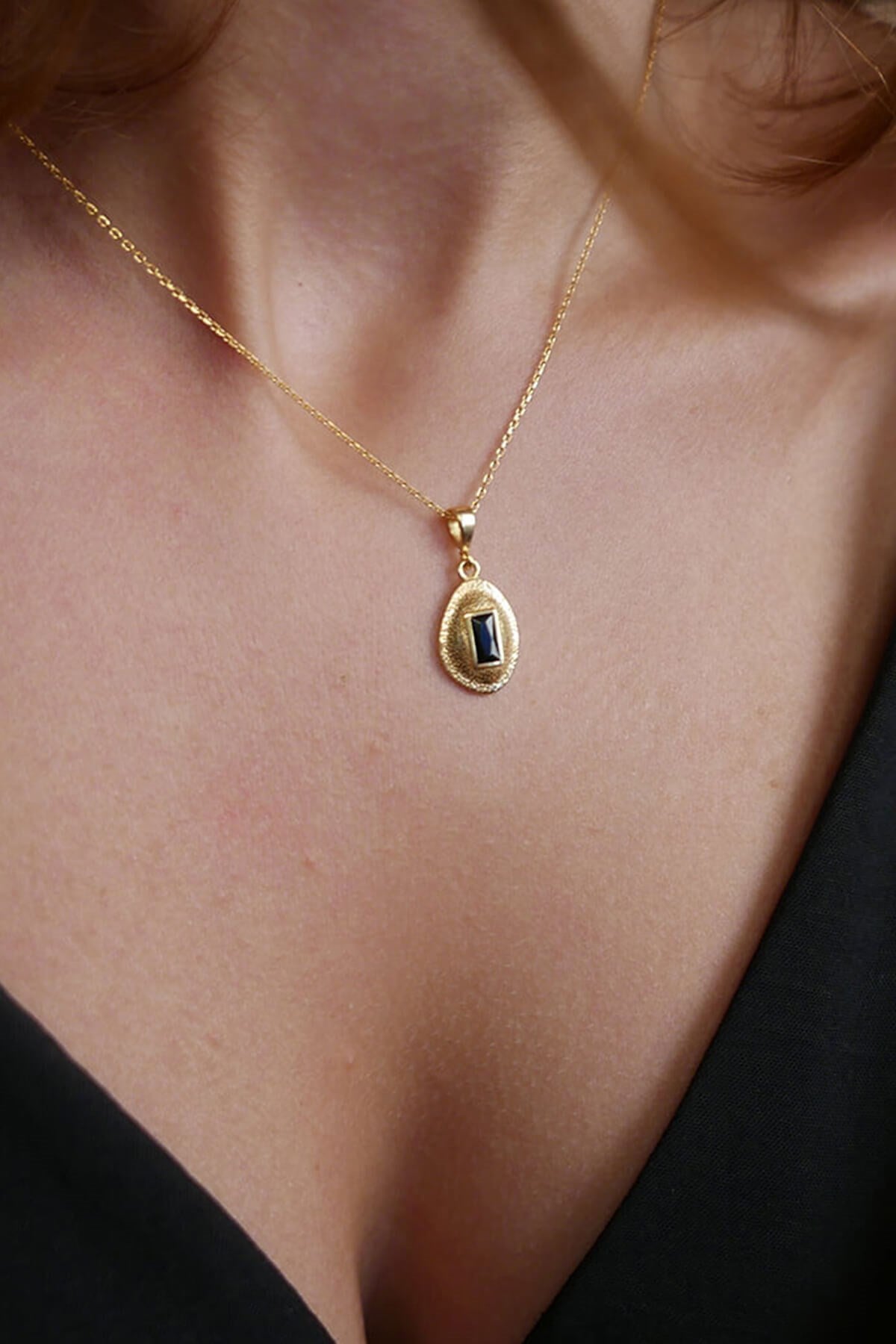 Natural Onyx Stone 925 Silver Drop Necklace 18K Gold Plated