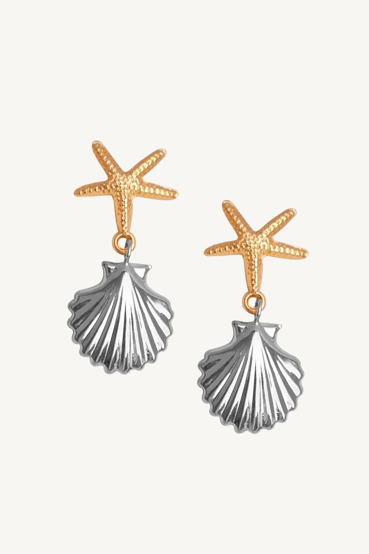 Starfish Shell Earrings Silver Gold
