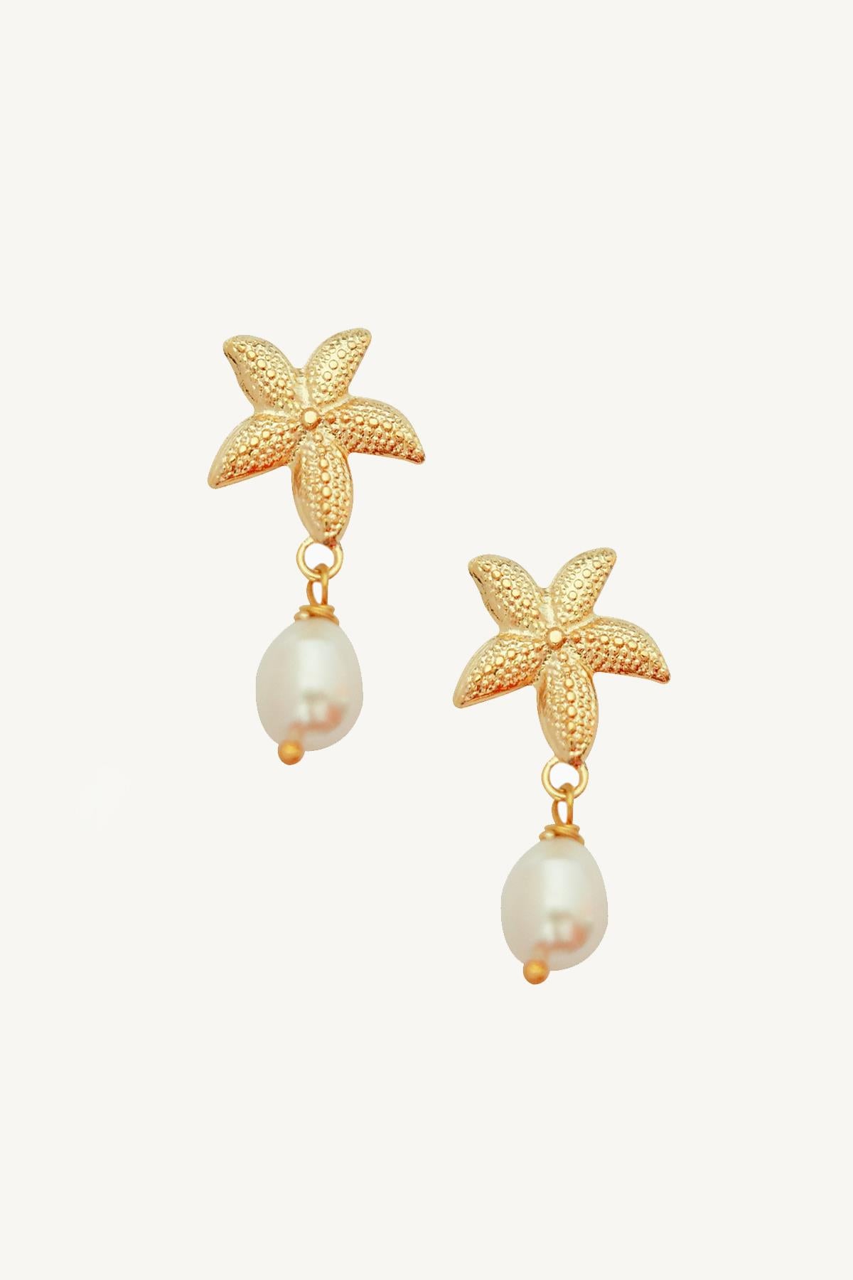 Starfish Water Pearl Earrings Gold Plated