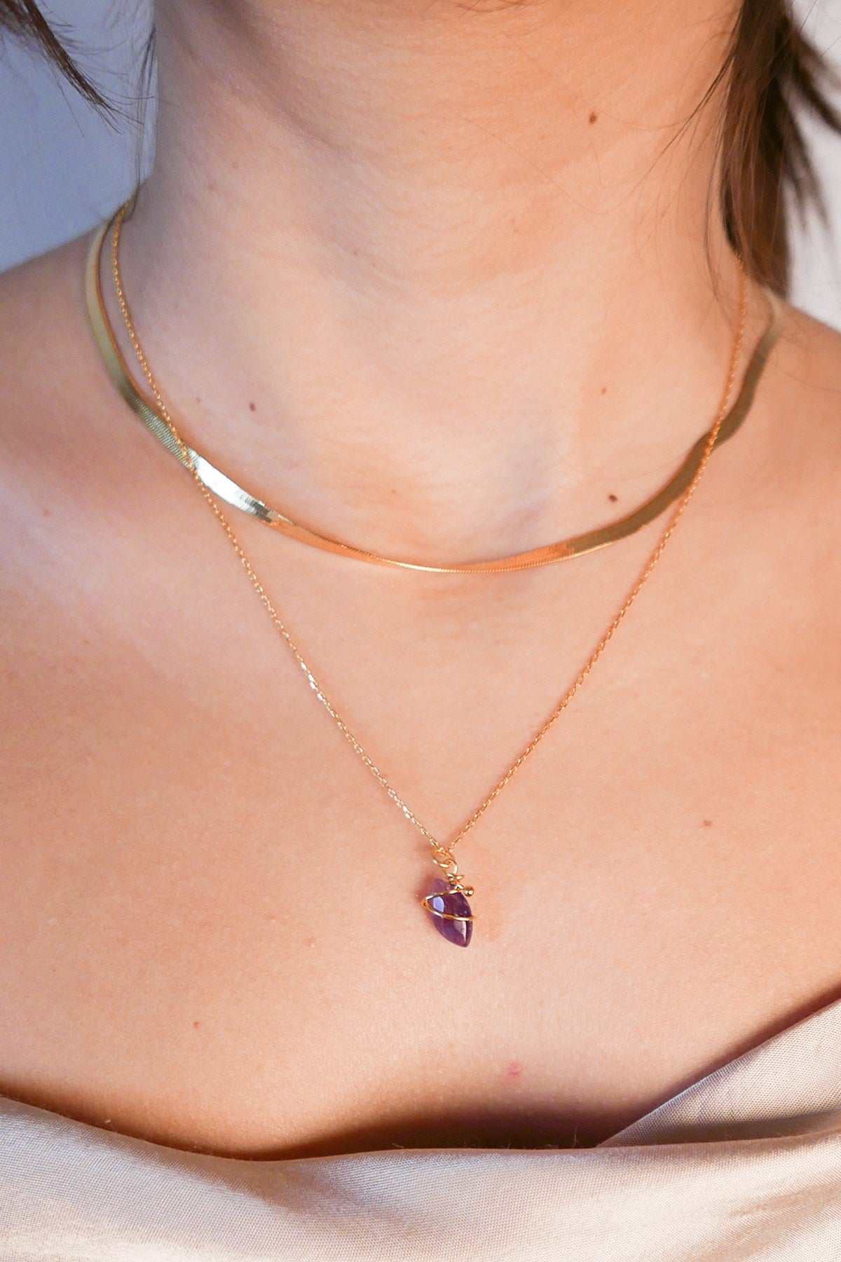 Natural Amethyst Stone Sterling Silver Necklace
