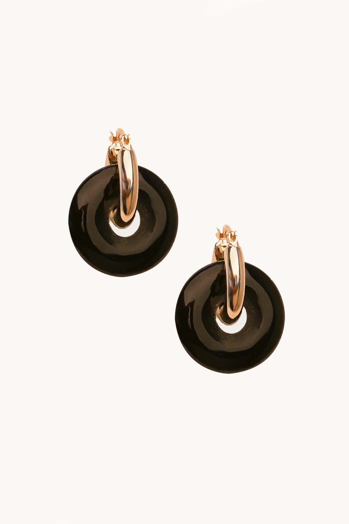 Natural Onyx Stone Circle Hoop Earrings Gold Plated