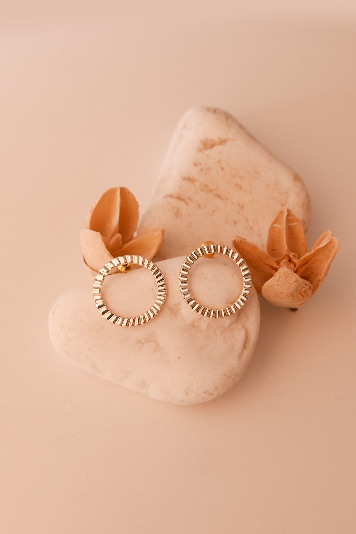 Textured Circle Earrings Gold Plated