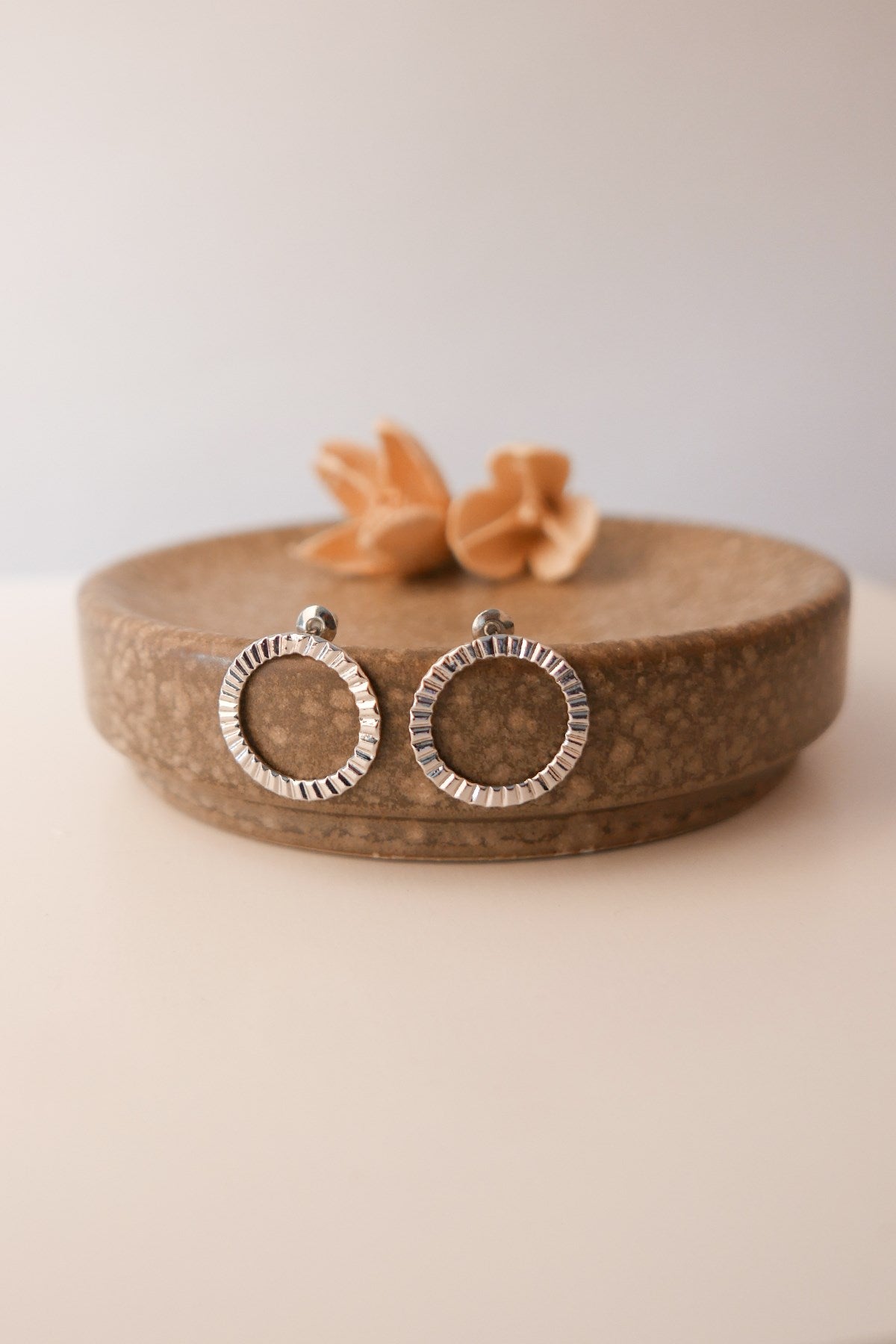 Textured Circle Earrings Silver Plated