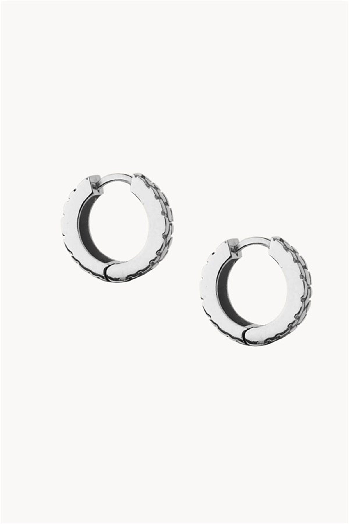Textured Men's Hoop Earrings Silver Plated