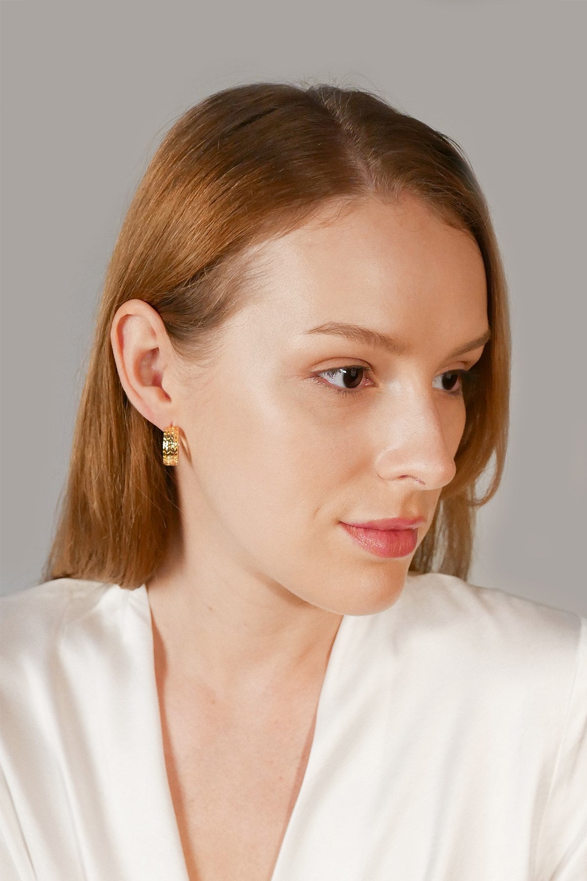 Textured Thick Hoop Earrings Gold Plated