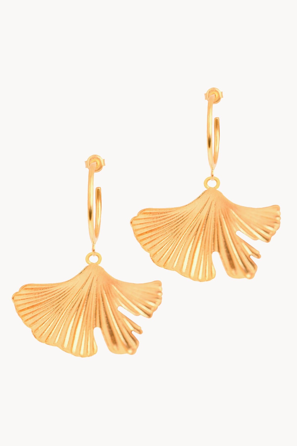 Ginkgo Biloba Leaf Hoop Earrings Gold Plated Large