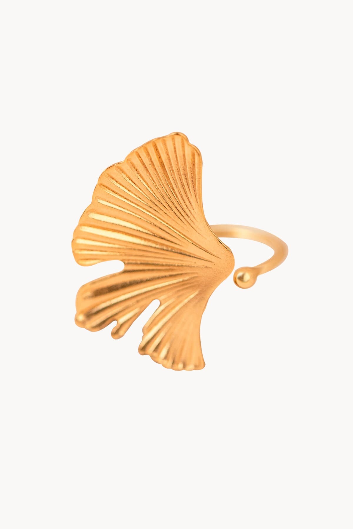 Ginkgo Biloba Leaf Ring Large Gold Plated