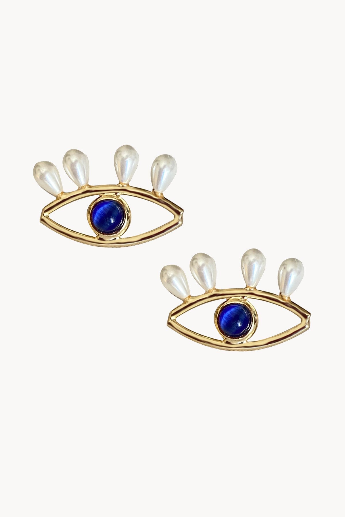 Blue Eye Natural Pearl Earrings Gold Plated
