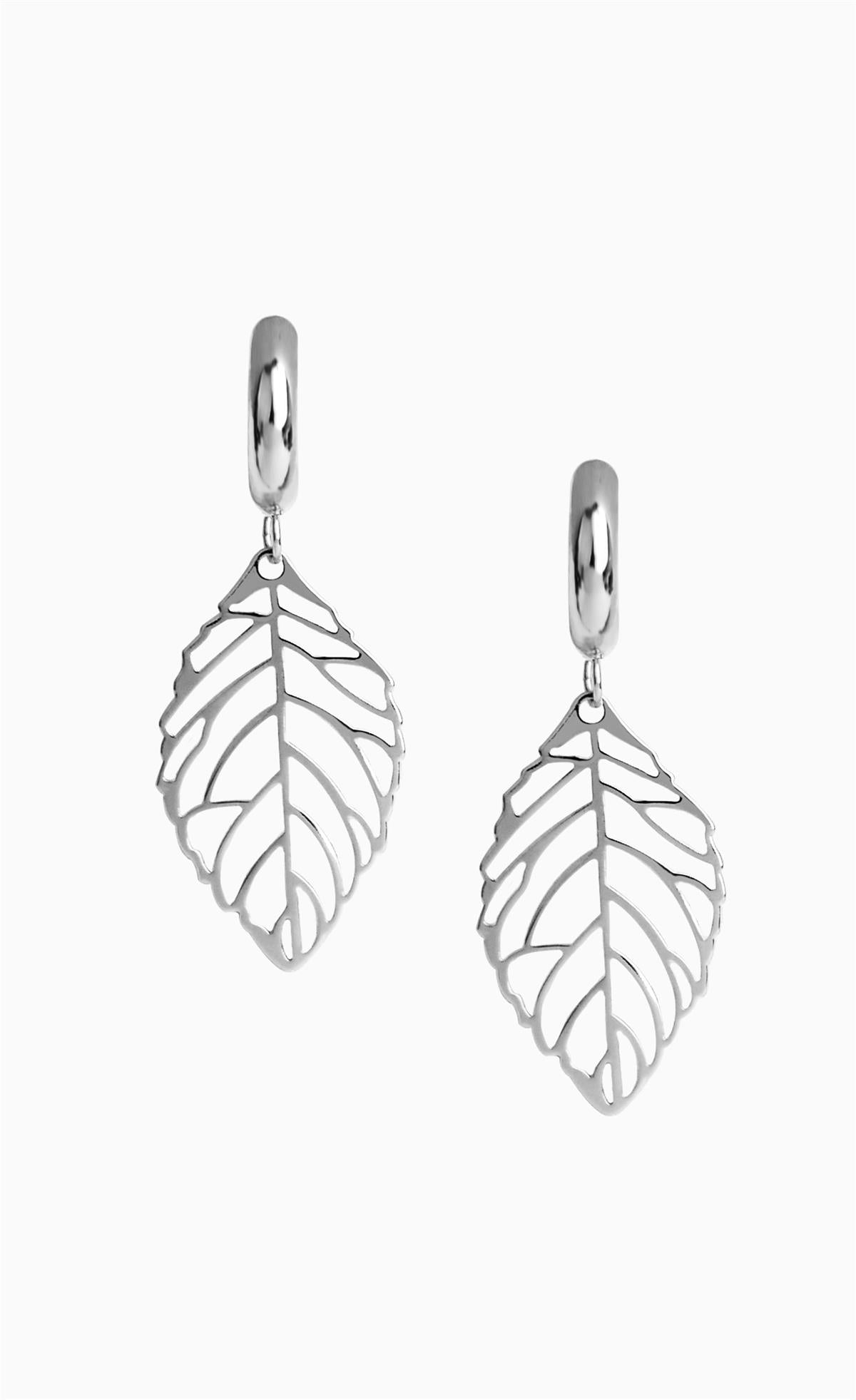 Ring Leaf Earrings Silver Plated