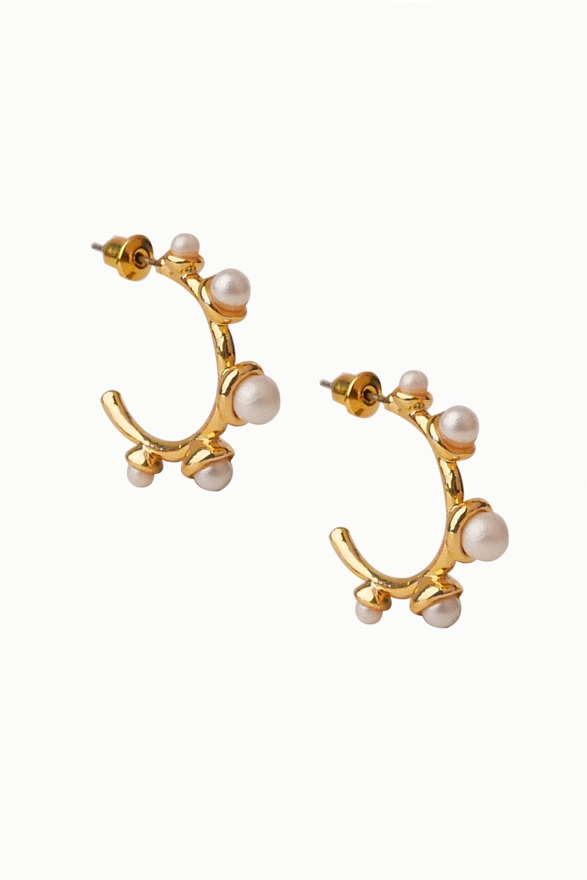 Pearl Half Hoop Earrings Gold Plated