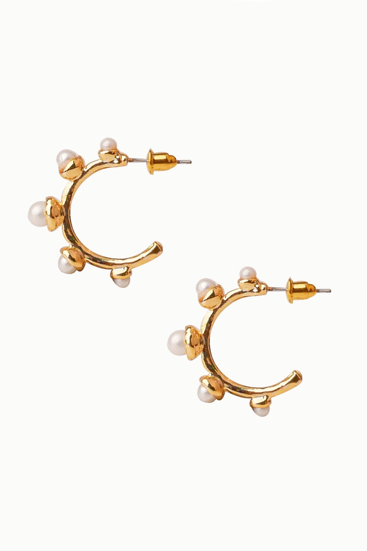 Pearl Half Hoop Earrings Gold Plated