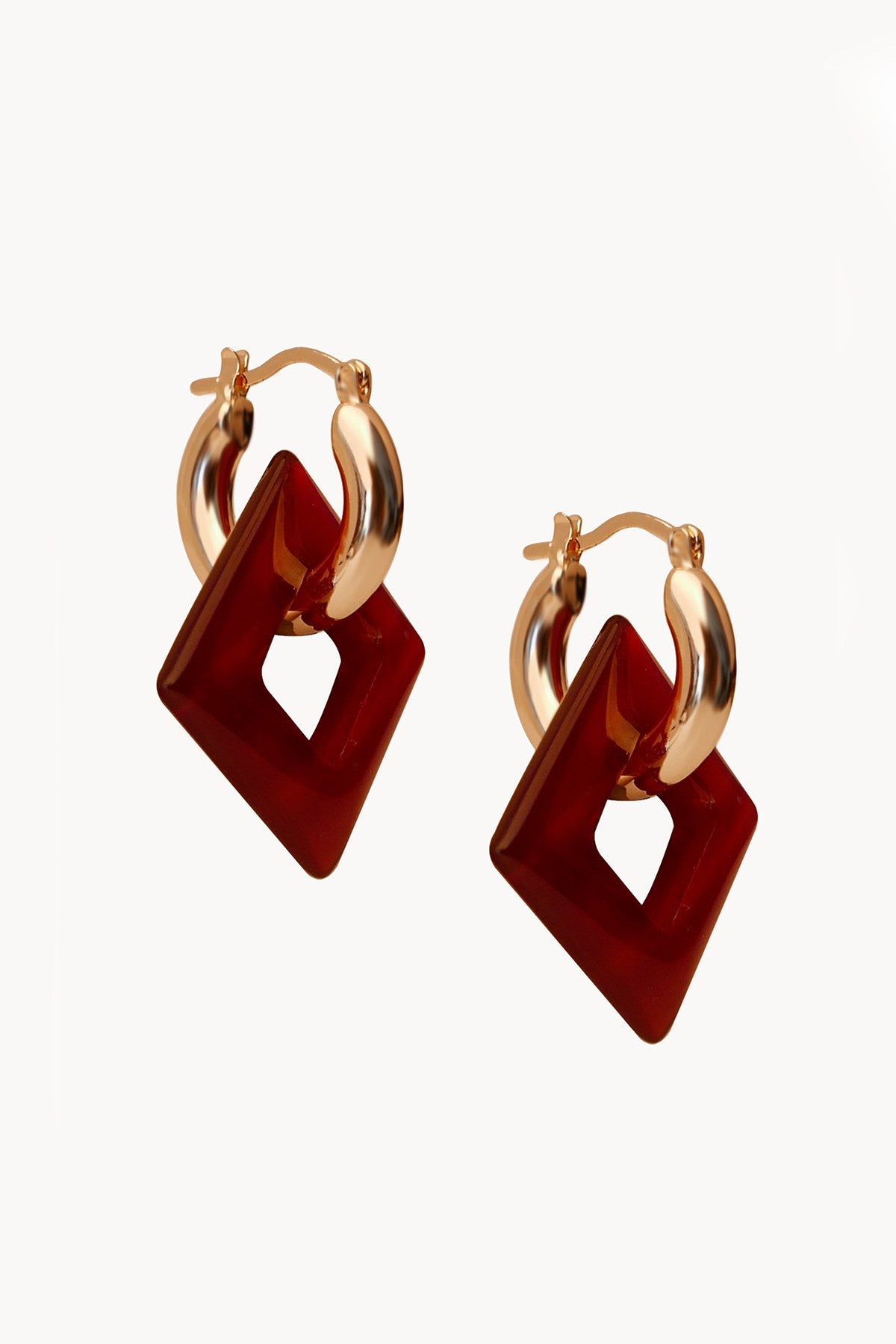 Red Natural Agate Stone Hoop Earrings Gold Plated