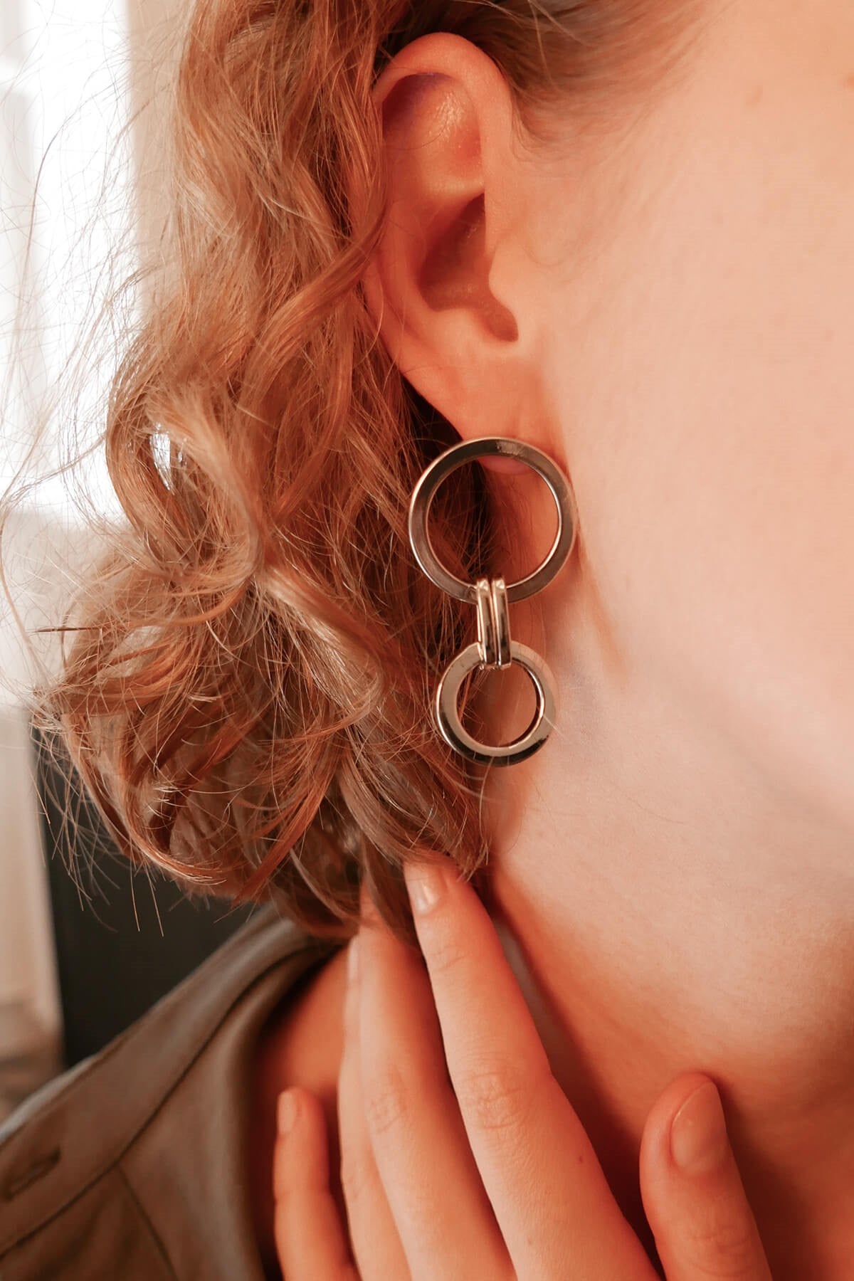 Double Circle Earrings Silver Plated