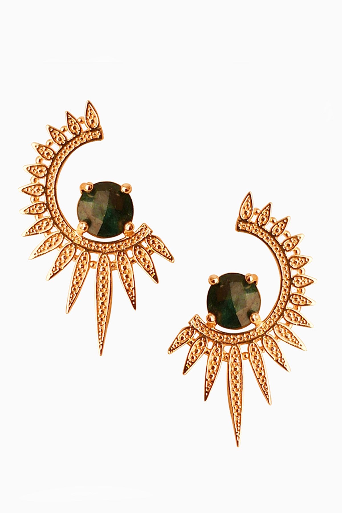 Root Emerald Earrings Gold Plated