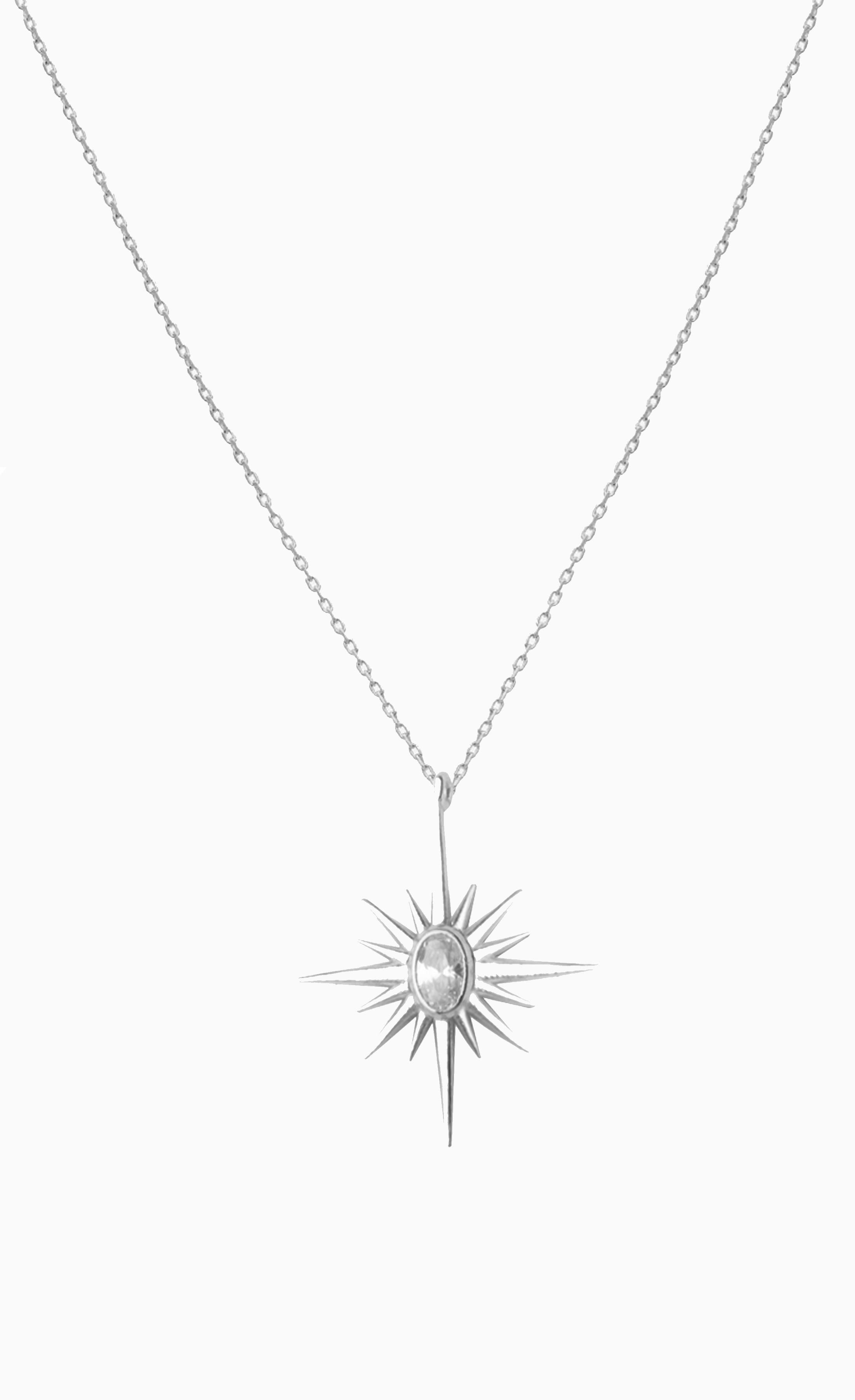 Pole Star Zircon Necklace Silver