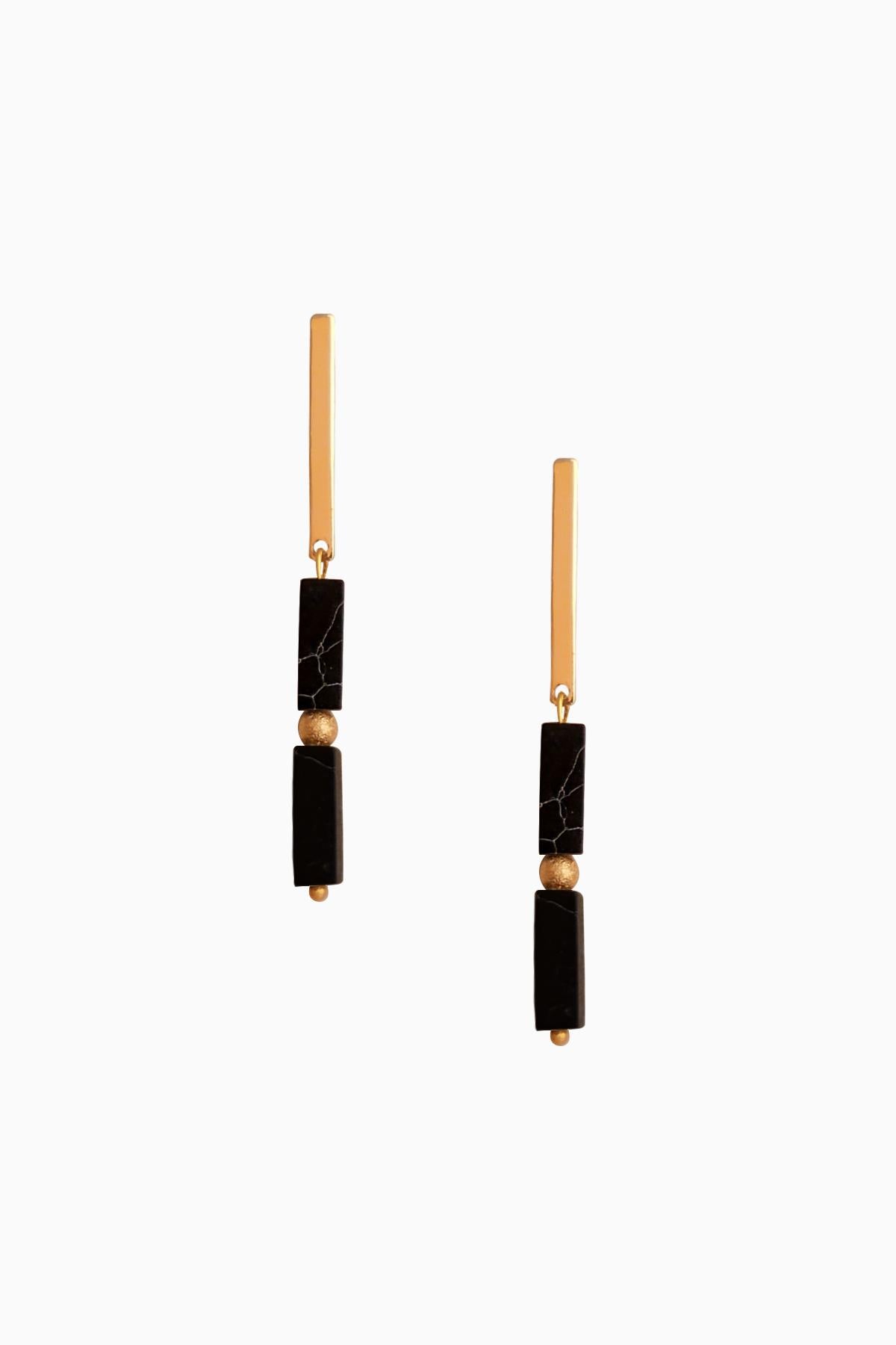 Onyx Rectangle Earrings Gold Plated