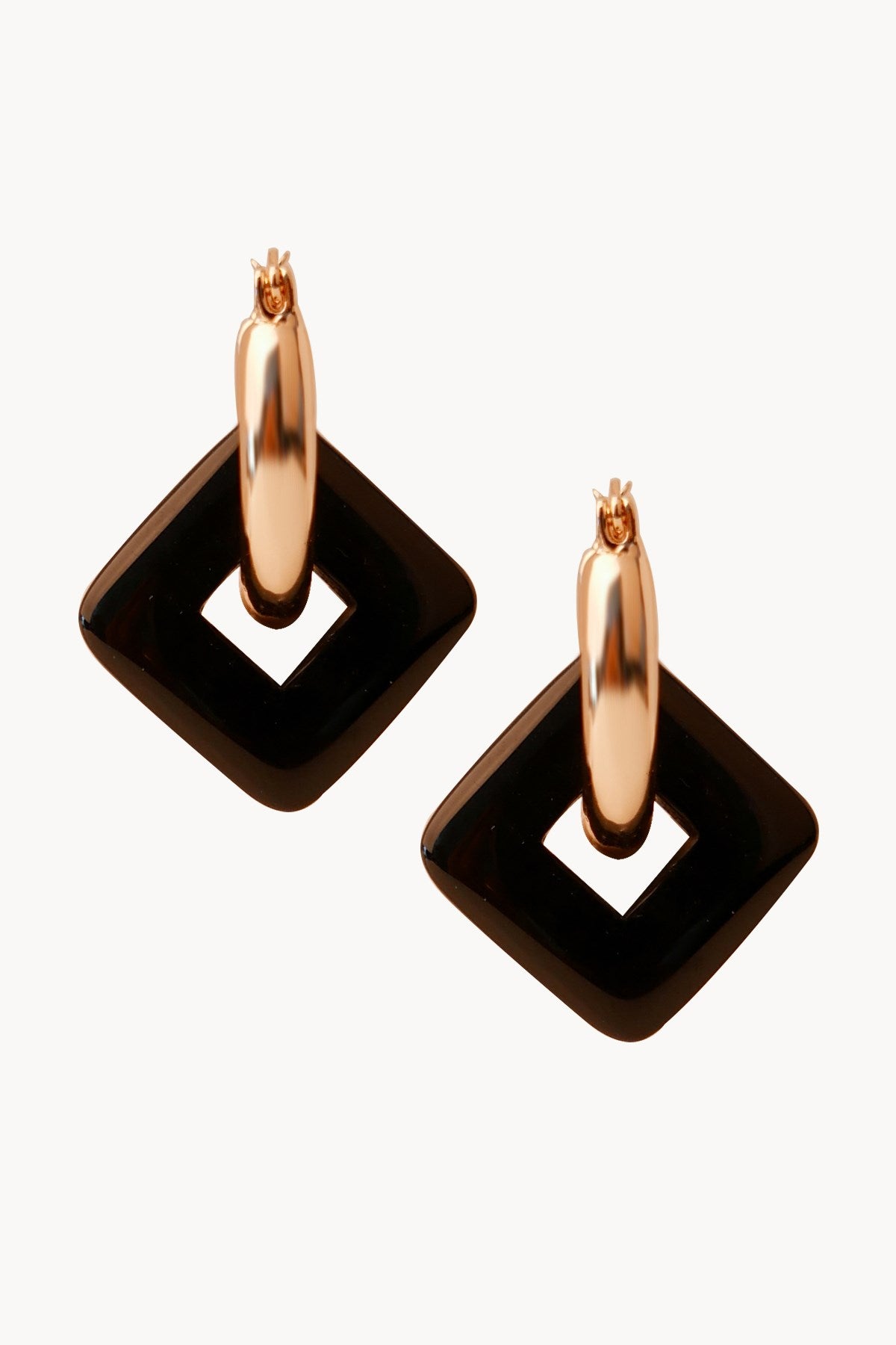 Onyx Stone Square Hoop Earrings Gold Plated