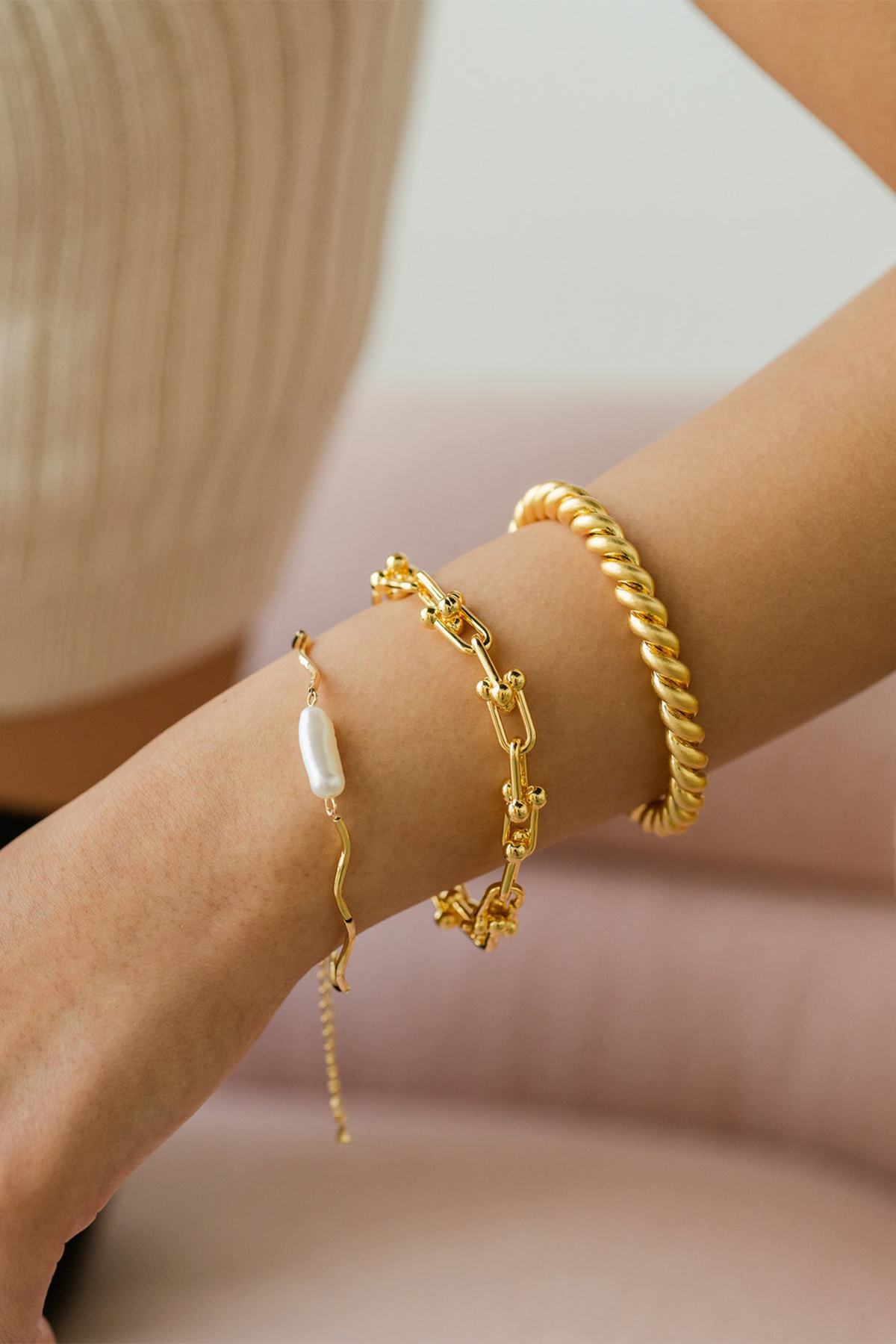 Oval Round Chain Bracelet Gold Plated