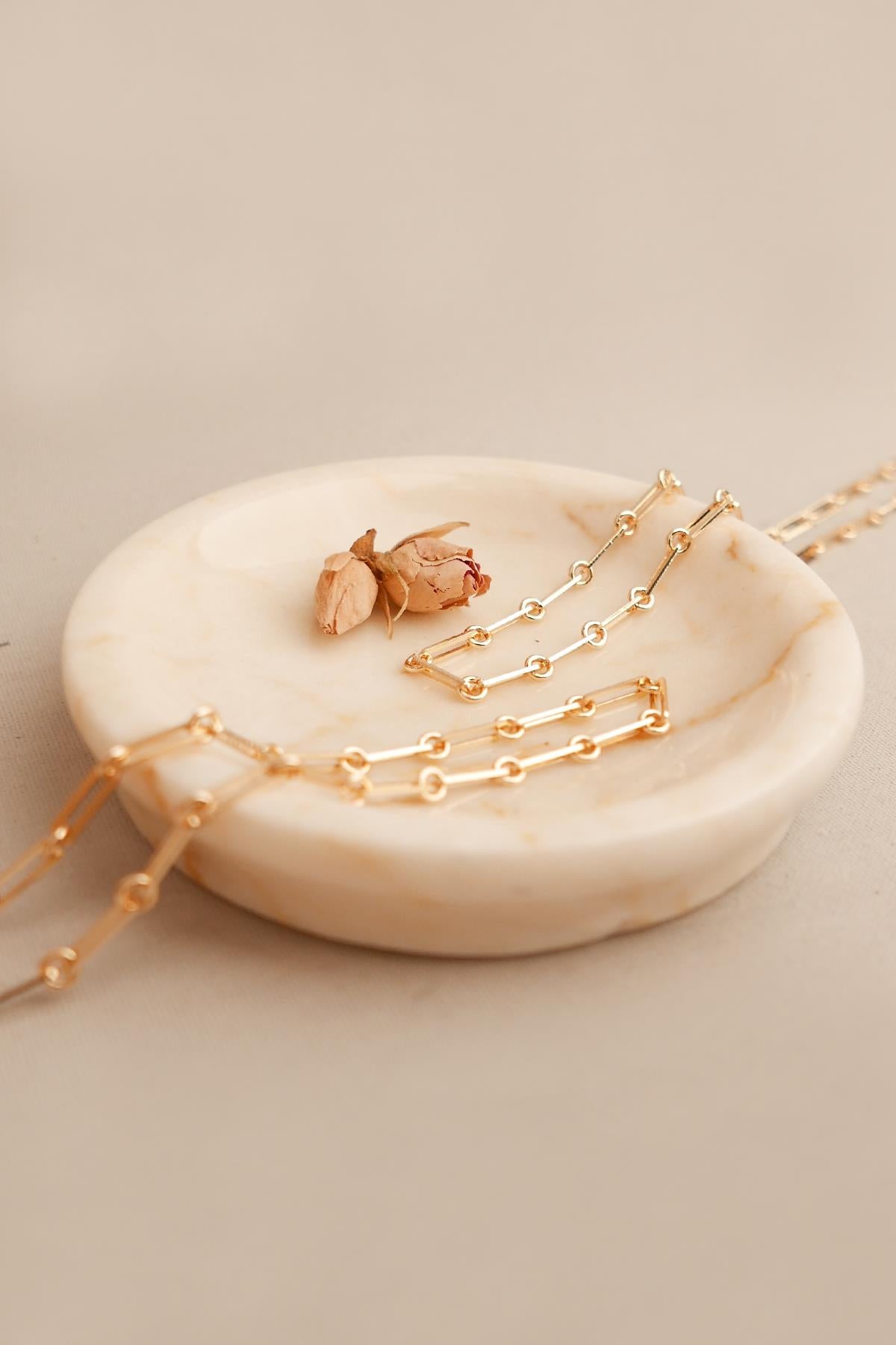 Oval Round Chain Necklace Gold Plated