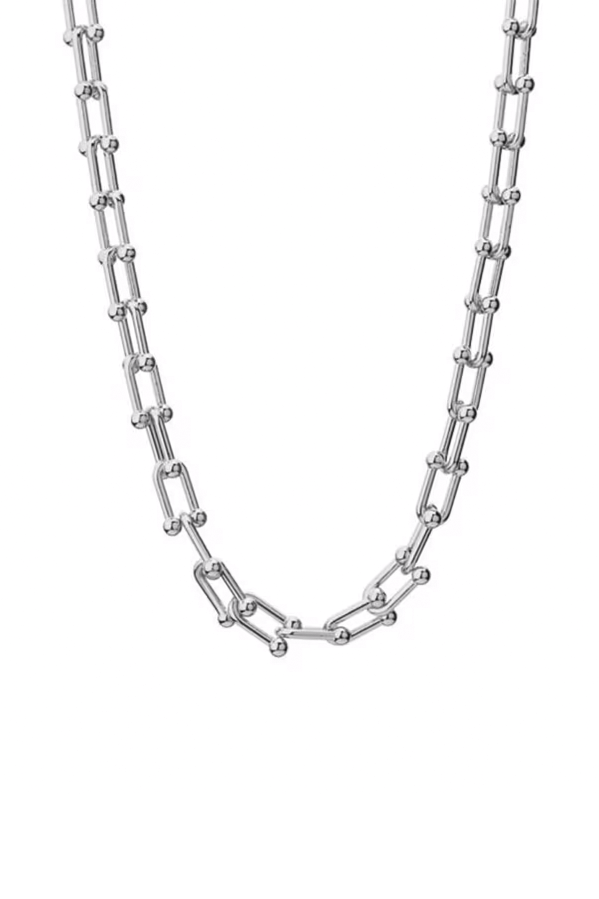 Oval Round Chain Necklace Silver Color