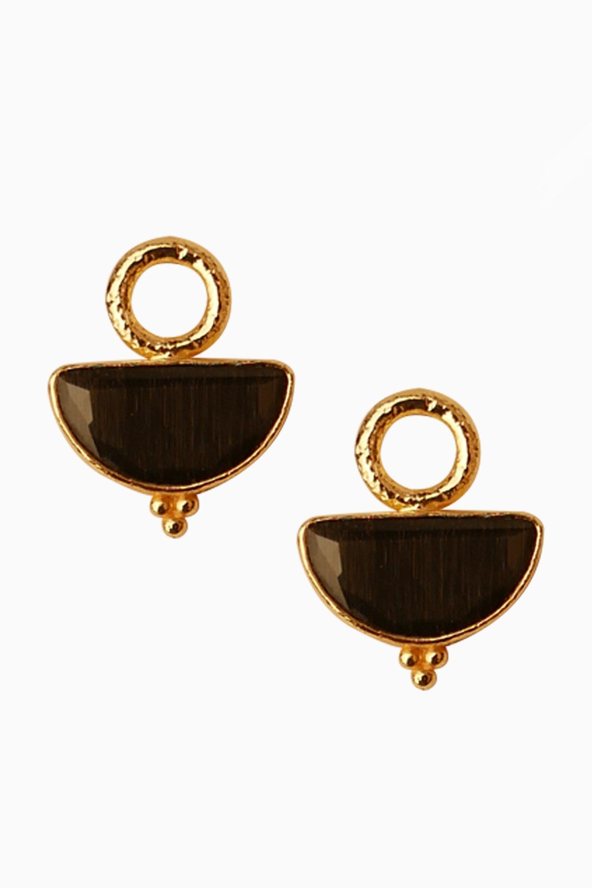 Black Cat's Eye Stone Geometric Earrings Gold Plated