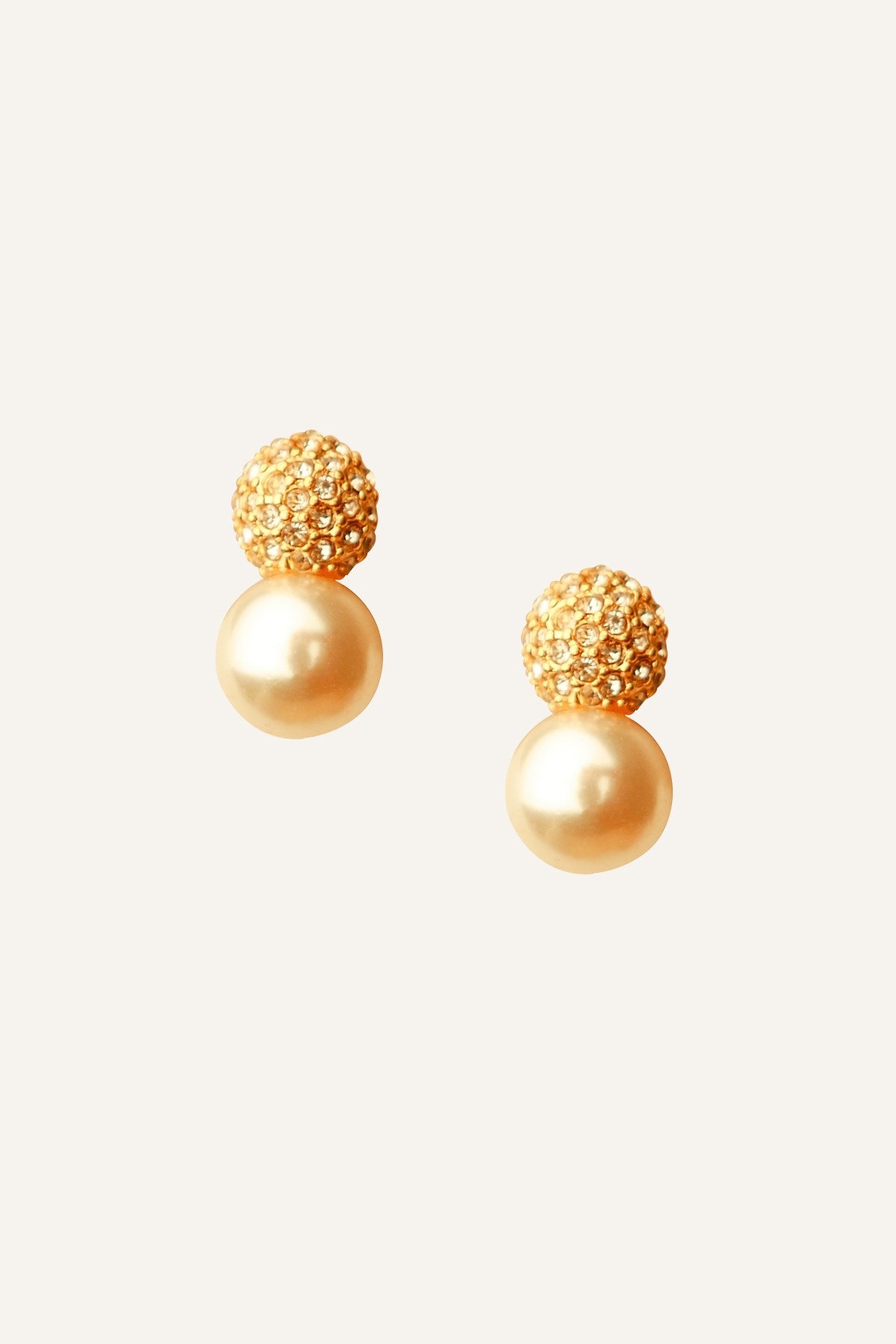 Ball Earrings Zircon And Pearl Gold Plated