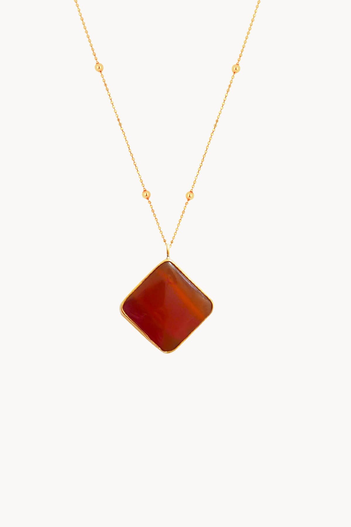 Natural Orange Agate Stone Necklace 925 Sterling Silver Gold Plated
