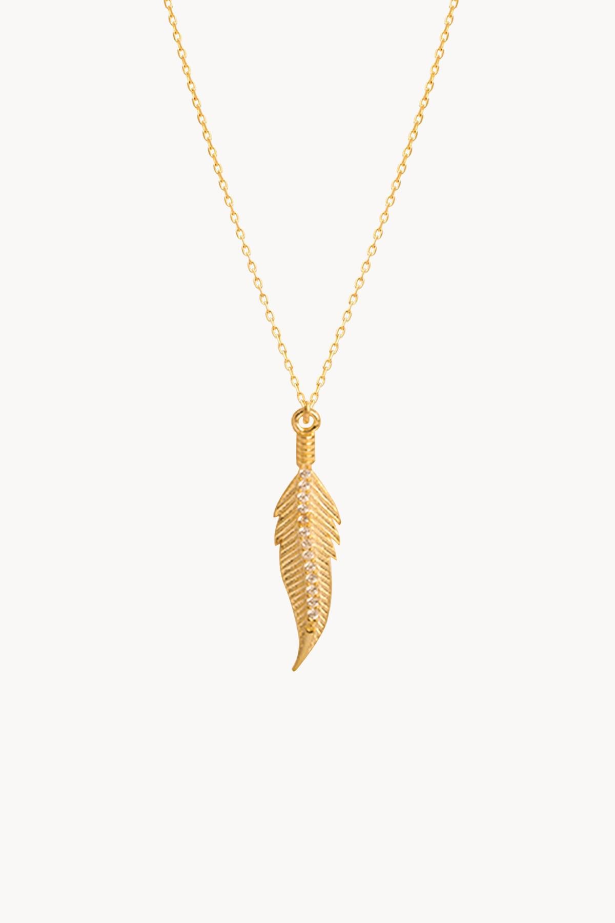 Feather Zircon 925 Silver Necklace Gold