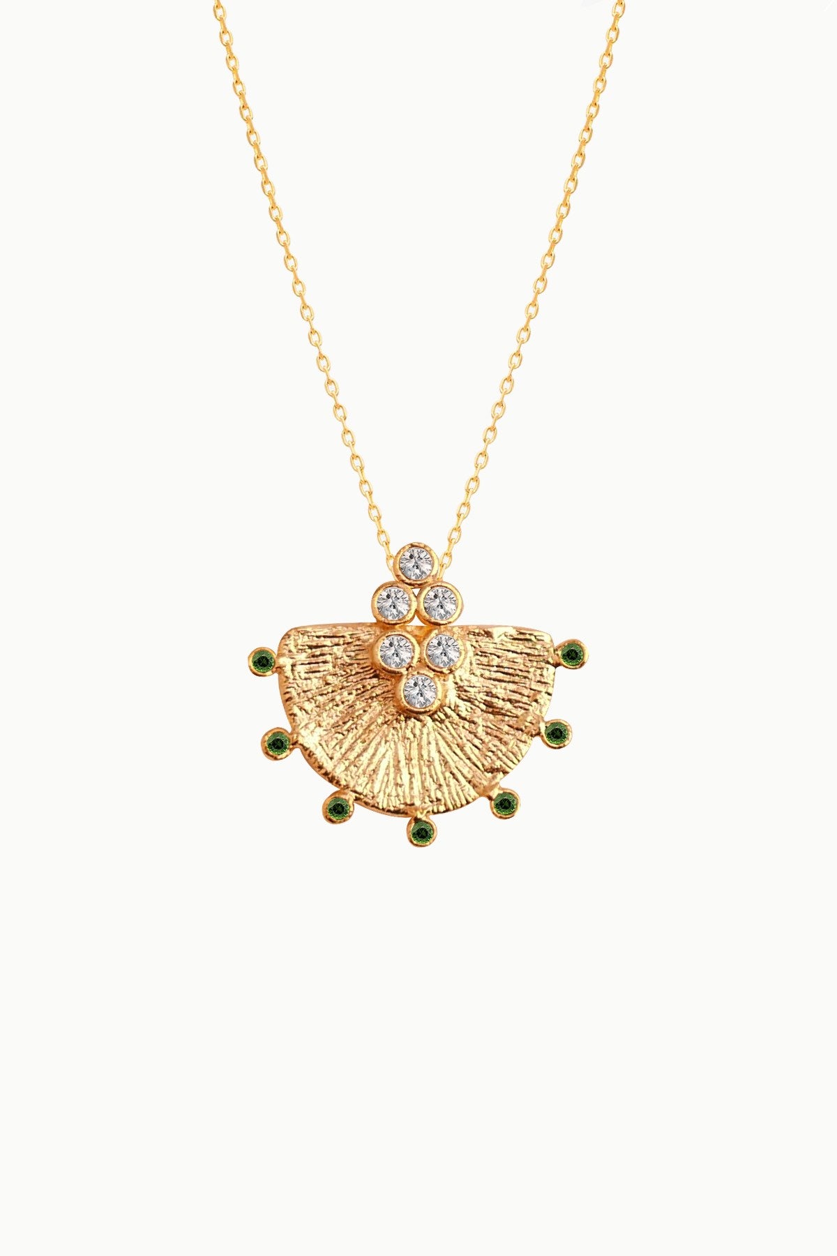 Half Circle Green Zircon Necklace Gold Plated