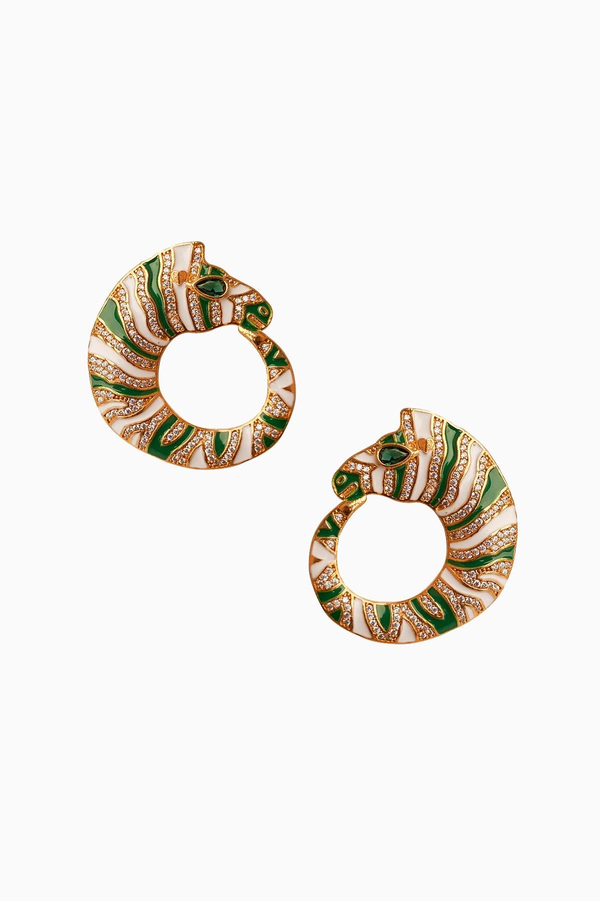Green White Zebra Zircon Earrings Gold Plated