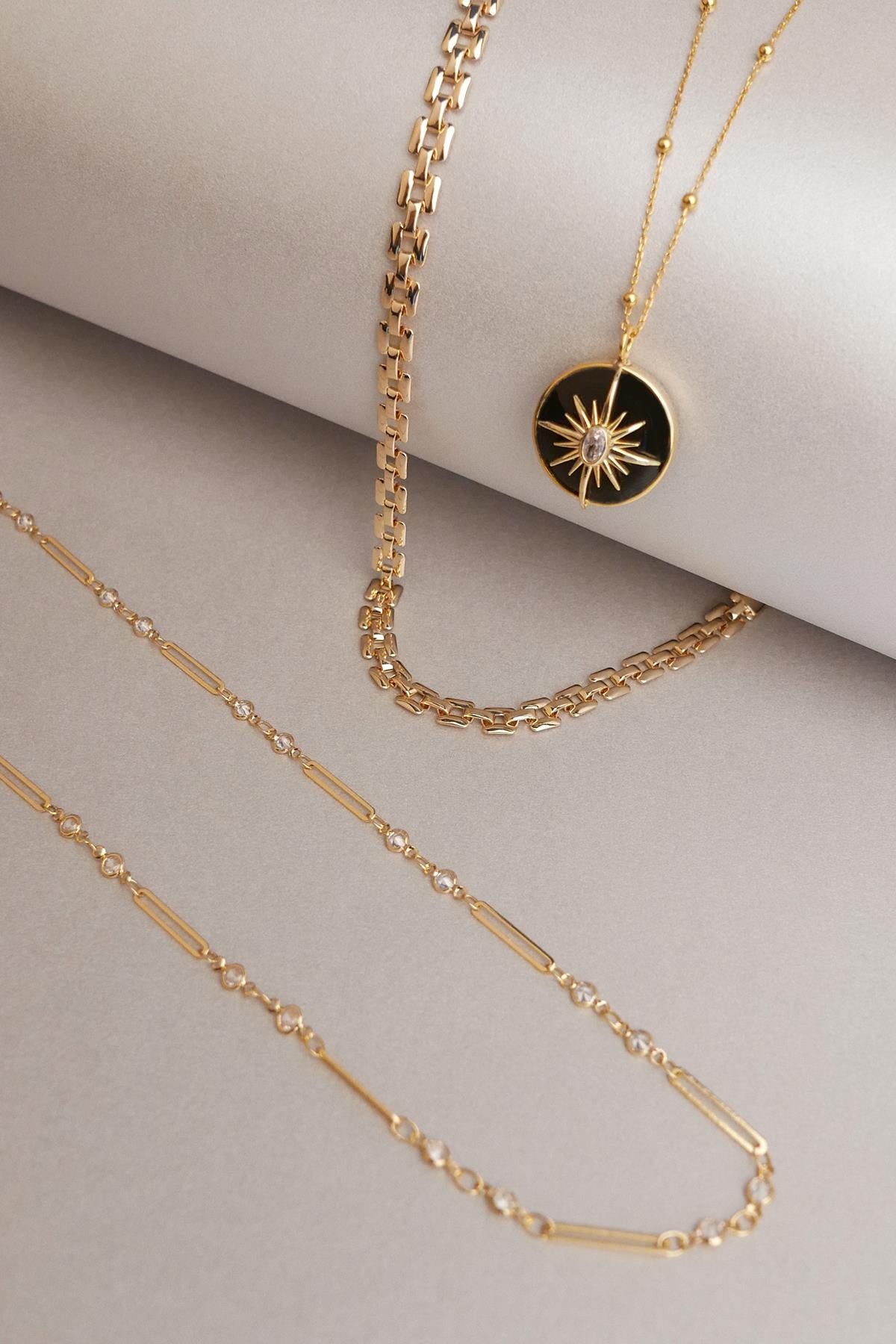 Zircon Chain Necklace Gold Plated
